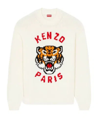 Kenzo Lucky Tiger Cotton-blend Sweatshirt In White