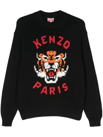 Kenzo Lucky Tiger Chunky-knit Jumper In Black