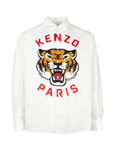Kenzo Lucky Tiger Cotton Poplin Shirt In White