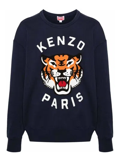 Kenzo Lucky Tiger Cotton Sweatshirt In Blue
