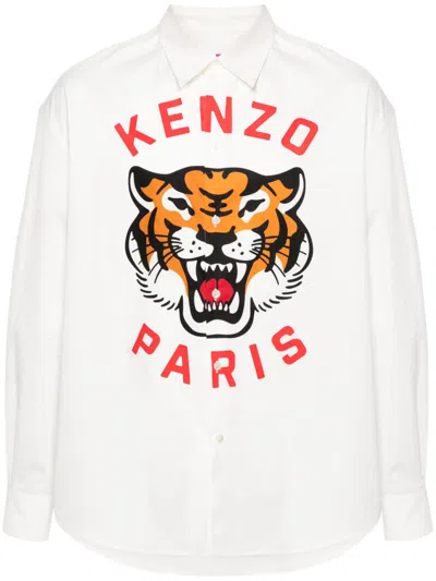 KENZO LUCKY TIGER COTTON WHITE SHIRT FOR MEN
