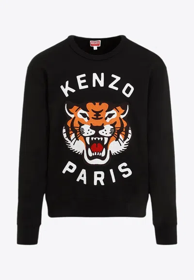 Kenzo Lucky Tiger Embroidered Crewneck Sweatshirt In Black