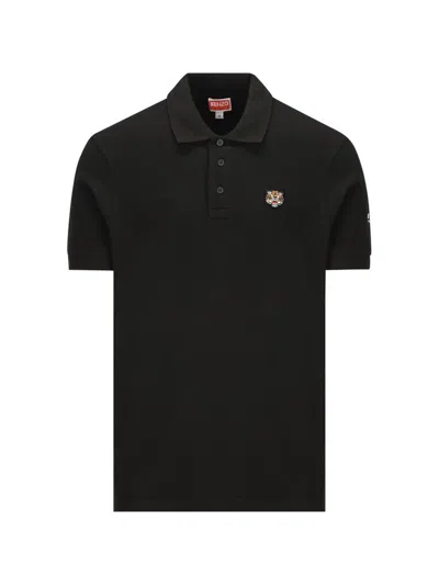 Kenzo Lucky Tiger Embroidered Polo Shirt In Black
