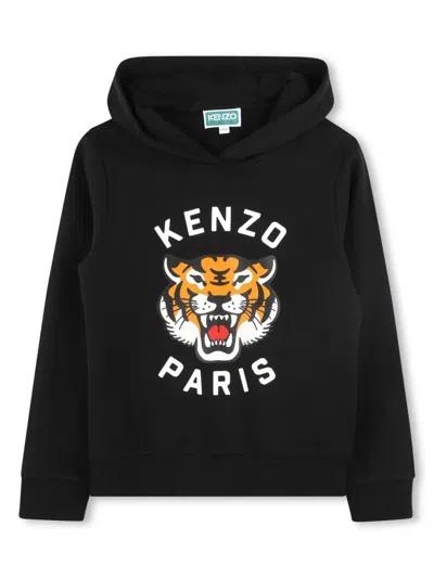 Kenzo Tiger Print Hoodie Kids In Blu