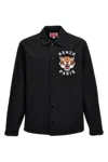 Kenzo Black Overshirt With Tiger Embroidery In Tech Fabric Man In Black