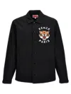 Kenzo Black Overshirt With Tiger Embroidery In Tech Fabric Man In Black