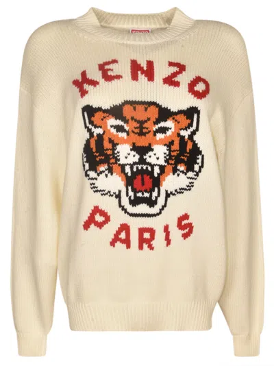 Kenzo Lucky Tiger Cotton-blend Sweatshirt In Neutrals