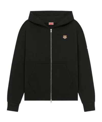 Kenzo Lucky Tiger-motif Zip-up Hoodie In Black