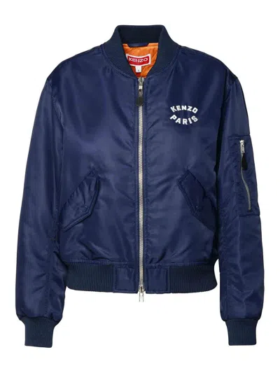 Kenzo Lucky Tiger Navy Polyamide Bomber Jacket In Blue