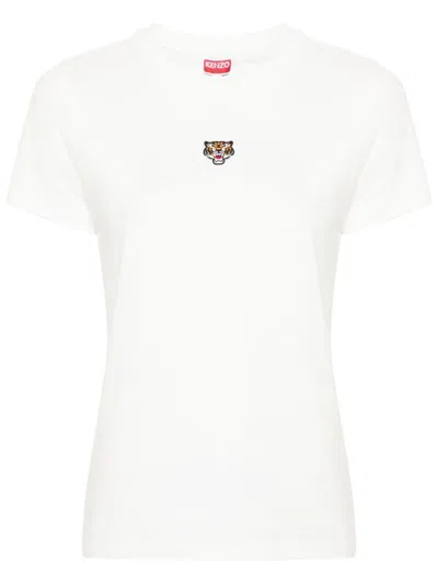 Kenzo T-shirt With `lucky Tiger` Embroidery. In White