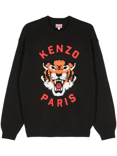 Kenzo Lucky Tiger Chunky-knit Jumper In Black
