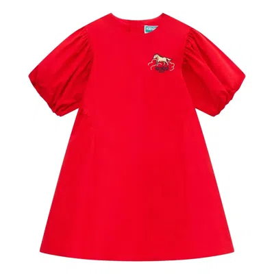 Kenzo Lunar New Year' Embroidered Dress In Poplin 'red'