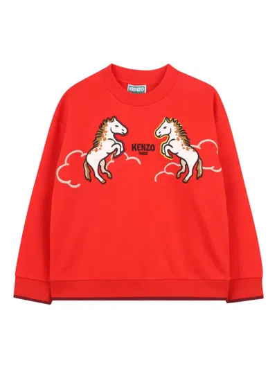 Kenzo Kids' Lunar New Year Horse Graphic Sweatshirt In Red