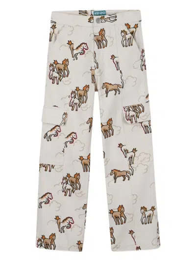 Kenzo Kids' Lunar New Year Horse Print Cargo Trousers In Neutral