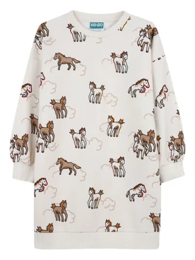 Kenzo Kids' Lunar New Year Horse Print Dress In Neutral