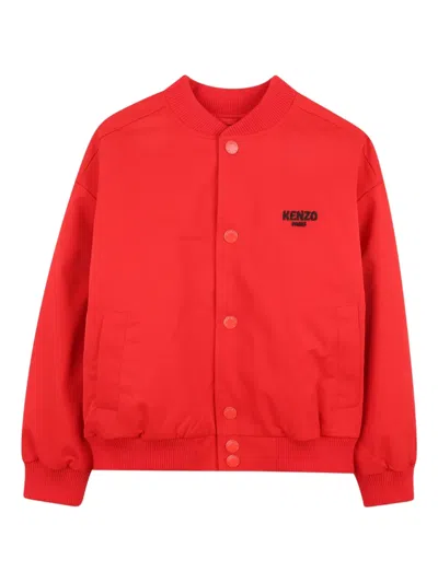 Kenzo Kids' Lunar New Year Print Button Bomber Jacket In Red