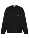 Kenzo Black Sweatshirt In Light Fllece With Broke Flower Embroidery To The Chest  Man In Black