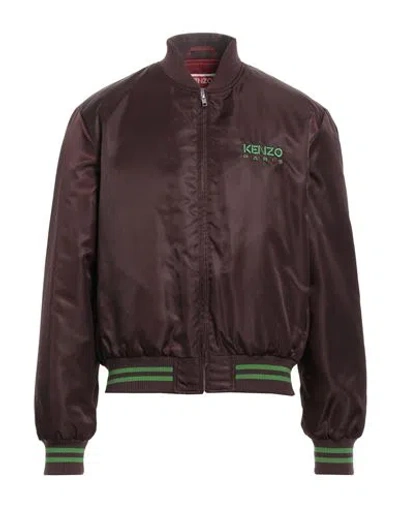Kenzo Man Jacket Burgundy Size L Polyamide, Acrylic, Cotton In Red