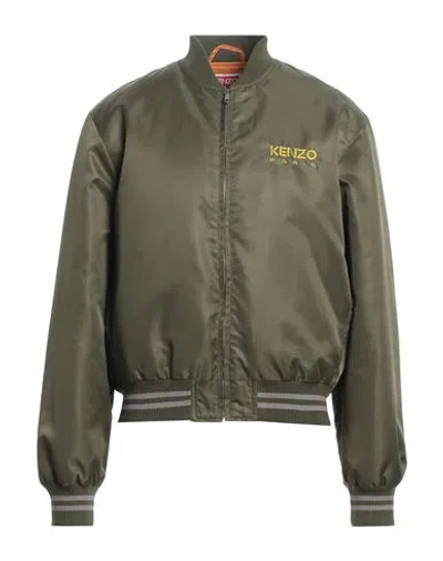 Kenzo Man Jacket Military Green Size L Polyamide, Acrylic, Cotton