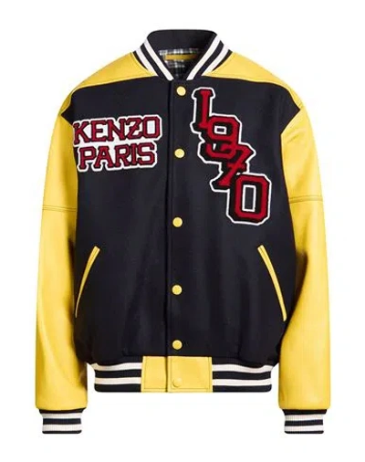 Kenzo Man Jacket Yellow Size L Wool, Polyamide, Viscose, Cow Leather, Acrylic In Multi