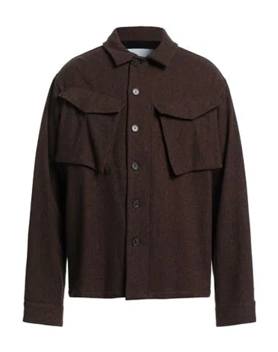 Kenzo Man Shirt Dark Brown Size Xxl Wool, Polyamide, Elastane