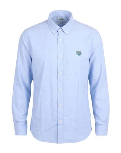 Kenzo Man Shirt Light Blue Size L Linen, Cotton