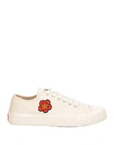 Kenzo Man Sneakers Cream Size 8 Textile Fibers In White