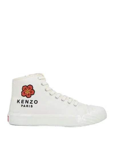 Kenzo Man Sneakers Ivory Size 8 Textile Fibers In White