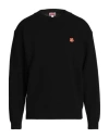 Kenzo Black Sweatshirt In Light Fllece With Broke Flower Embroidery To The Chest  Man In Black