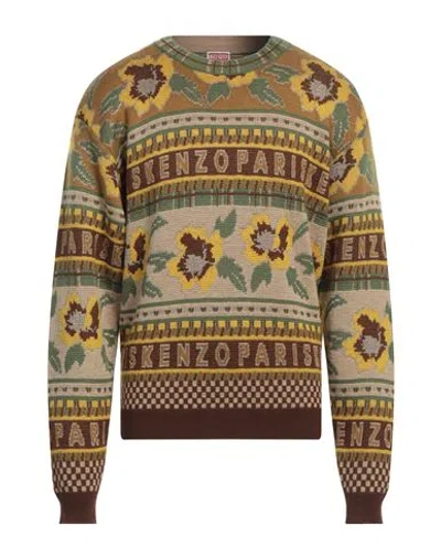 Kenzo Man Sweater Camel Size M Wool, Viscose, Metallic Fiber, Polyester In Beige