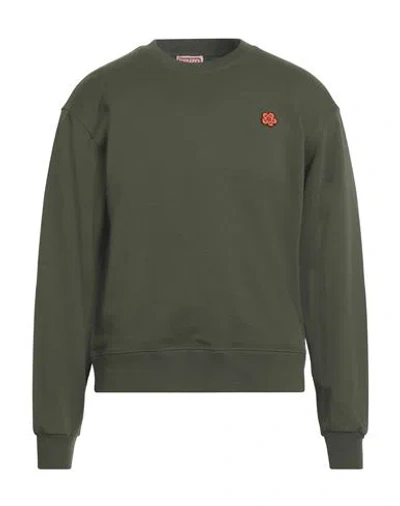 Kenzo Man Sweatshirt Military Green Size L Cotton, Elastane