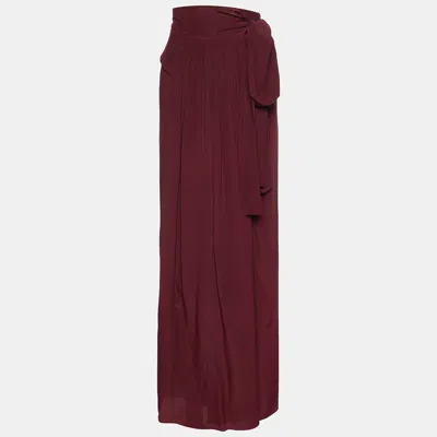 Pre-owned Kenzo Maroon Silk Wrap Maxi Skirt M In Burgundy