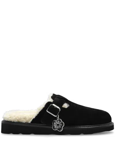 Kenzo Matto Suede And Shearling Flat Mules In Black