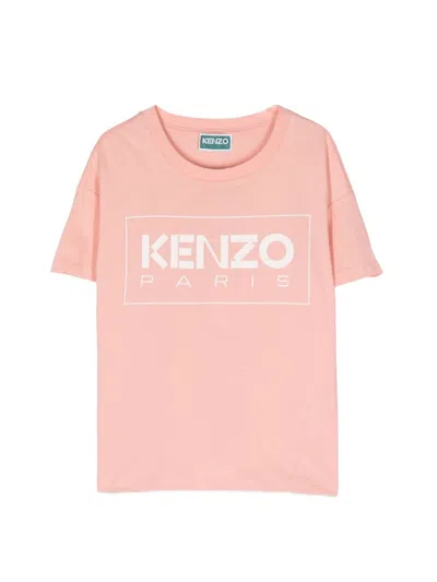 Kenzo Kids' Logo Cotton Jersey T-shirt In Pink