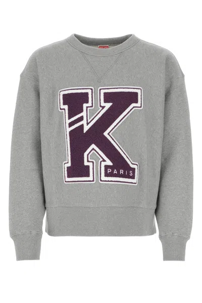KENZO MELANGE GREY COTTON VARSITY SWEATSHIRT