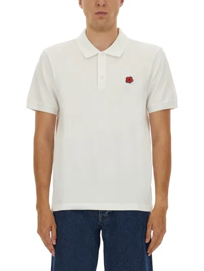 Kenzo Boke Flower Embroidered Polo Shirt In White
