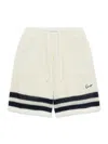 Kenzo Mesh Cotton Shorts Contrast Stripe Hem In White
