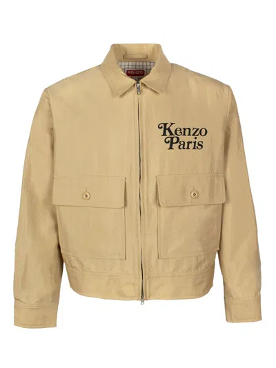 Kenzo Men's Beige Logo Cropped Jacket For Ss24 In Tan