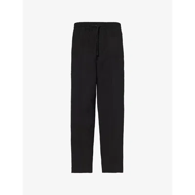 Kenzo Mens Black Brand-patch Relaxed-fit Cotton And Linen-blend Cargo Trousers