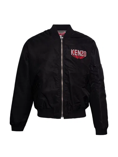 Kenzo Men's Black Cotton Bomber Jacket With Logo Patches For Fw23
