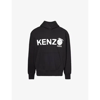 Kenzo Mens Black Fruit Brand-typography Cotton-jersey Hoody