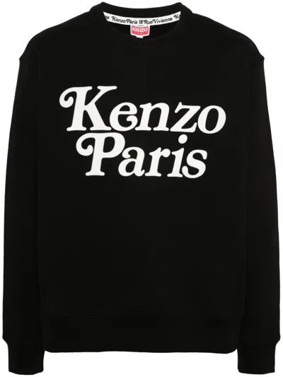 KENZO MEN'S BLACK SKATE-INSPIRED FRENCH TERRY FLOCKED SWEATSHIRT