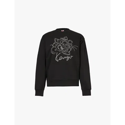 Kenzo Mens Black Star Tiger Brand-embroidered Cotton Sweatshirt