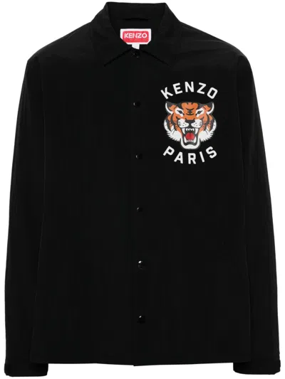 KENZO MEN'S BLACK TIGER PRINT PADDED COACH JACKET FOR SS24
