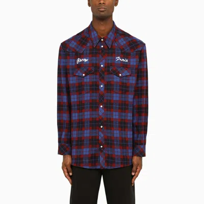 Kenzo Men's Blue And Red Wool Blend Check Shirt