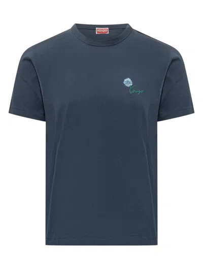 Kenzo Men Blue Crew Neck Logo T-shirt In Animal Print