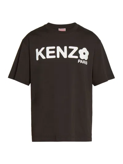 Kenzo Oversized Black T-shirt With Contrasting Logo Print In Cotton
