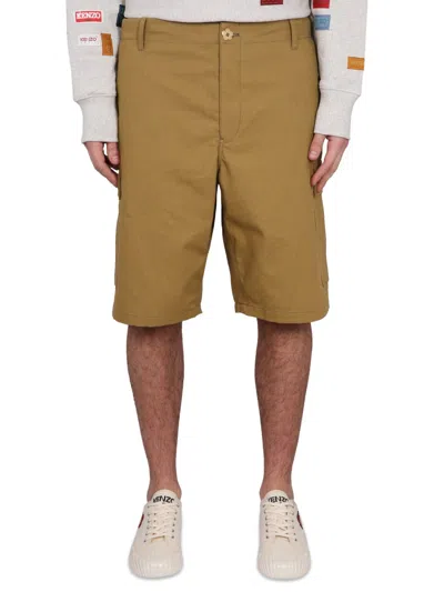 Kenzo Cotton Canvas Cargo Workwear Shorts In Neutral