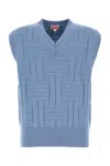 Kenzo Cotton Vest With Ribbed Hem And Textured Pattern In Blue