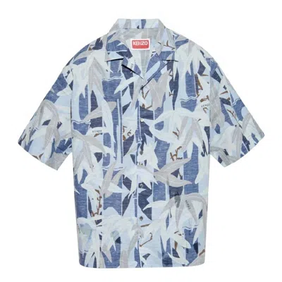 Kenzo Men's Chiku-rin Camo Hawaiian Short Sleeved Shirt In Blue